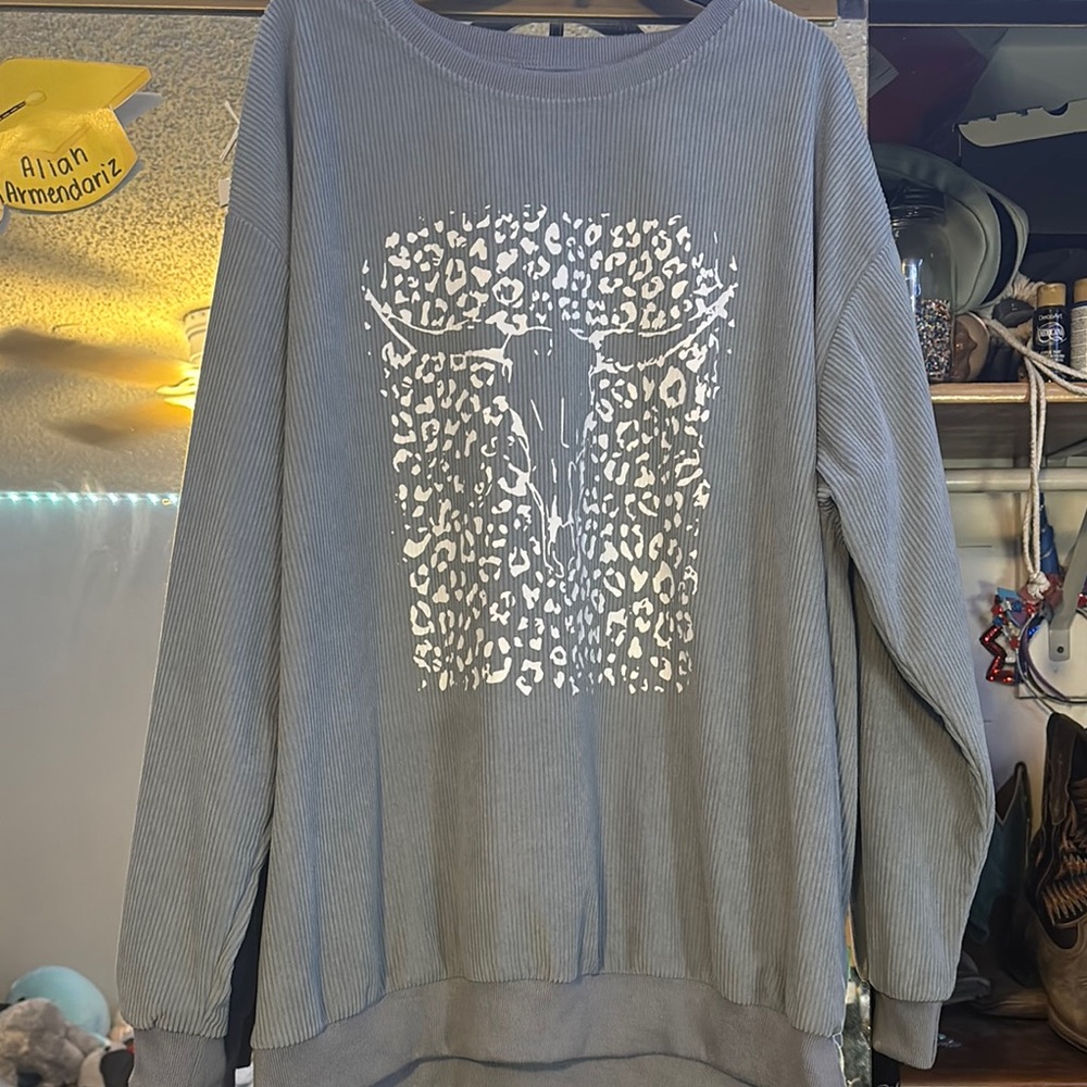 Gray Leopard Print Sweater